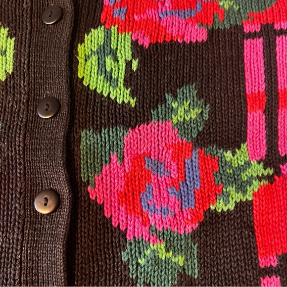 Vintage Gallagher Intarsia Knit Floral Cardigan Medium 1980s Shoulder Pads - Picture 5 of 9